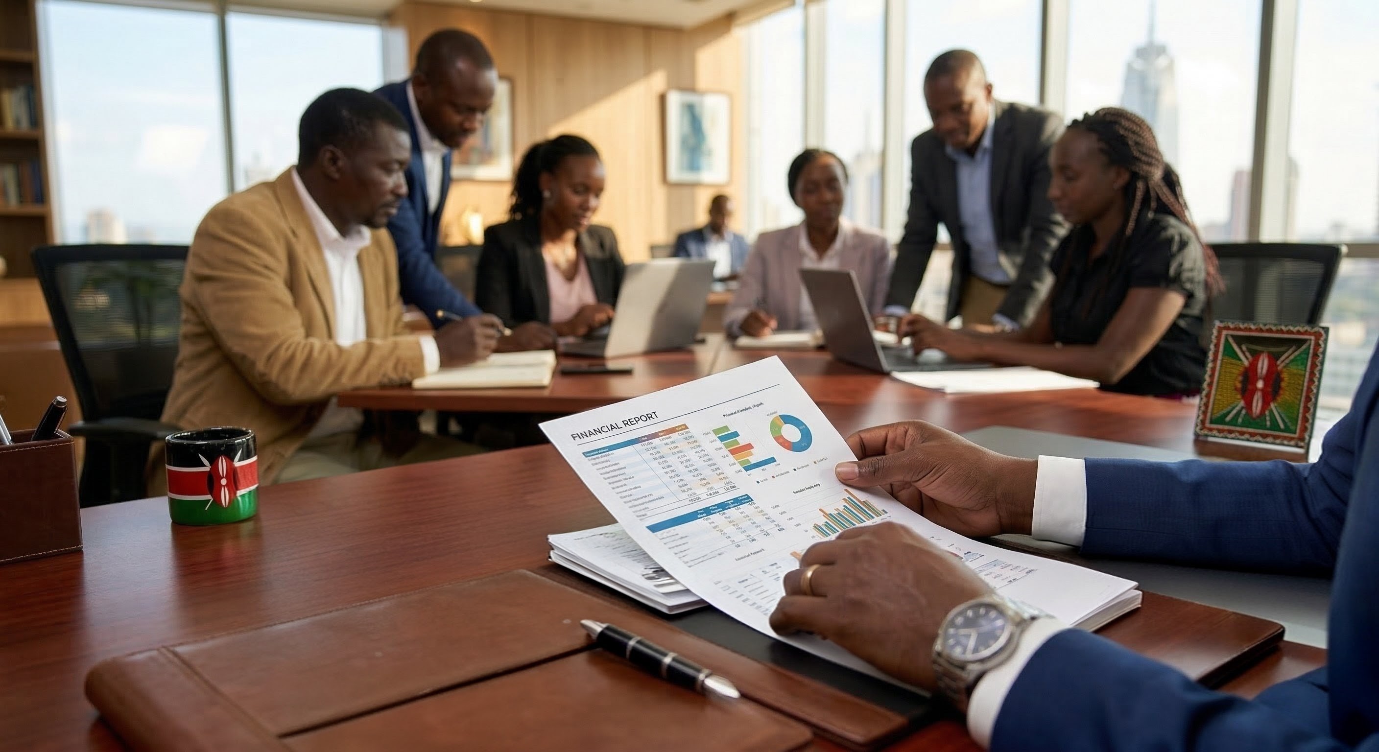 OWA team collaborating on a financial report